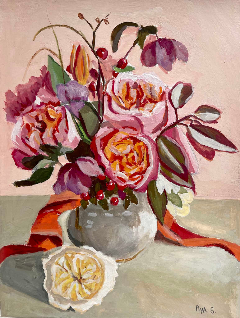 Piya Samant original gouache floral painting