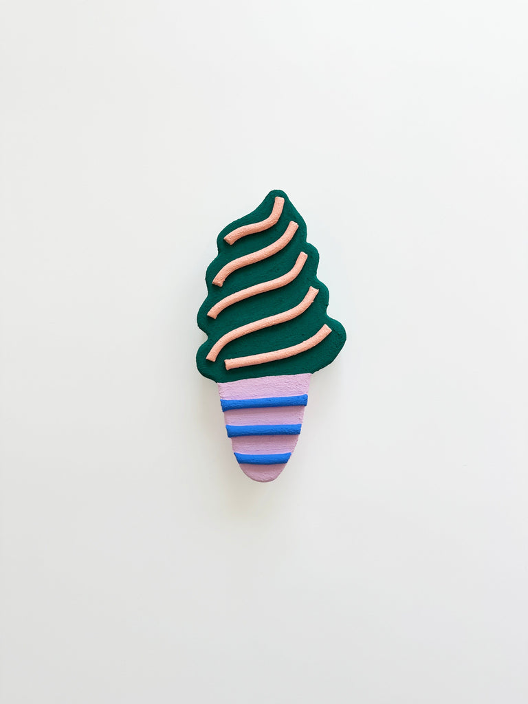 Ice cream wall art sculpture dark green and lavender