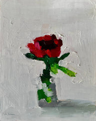 Red floral still life painting original art