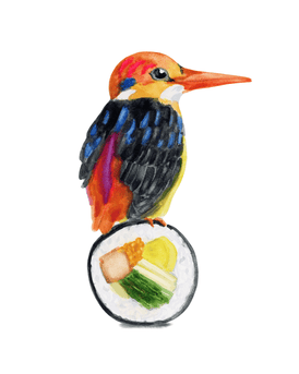 Volta Voloshin-Smith, Three Toed Kingfisher on a Tofu Kimbap - Original Painting