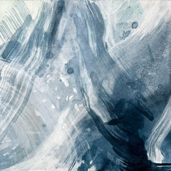 Abstract art painting by Miami artist Nicolle Cure with blue and gray brush strokes