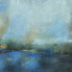 Abstract painting with blue, green, and ray hues