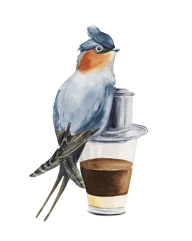 Volta Voloshin-Smith, Crested Treeswift on a Cà Phê Sữa Đá - Original Painting