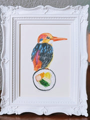 Volta Voloshin-Smith, Three Toed Kingfisher on a Tofu Kimbap - Original Painting