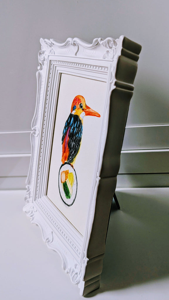 Volta Voloshin-Smith, Three Toed Kingfisher on a Tofu Kimbap - Original Painting