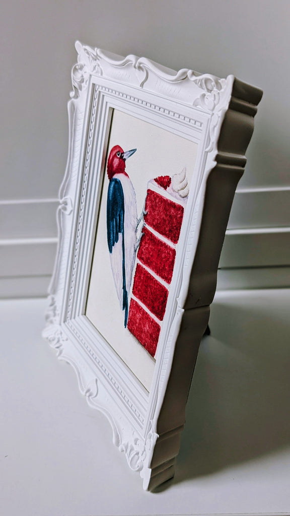 Volta Voloshin-Smith, Red Headed Woodpecker on a Red Velvet Cake - Original Painting
