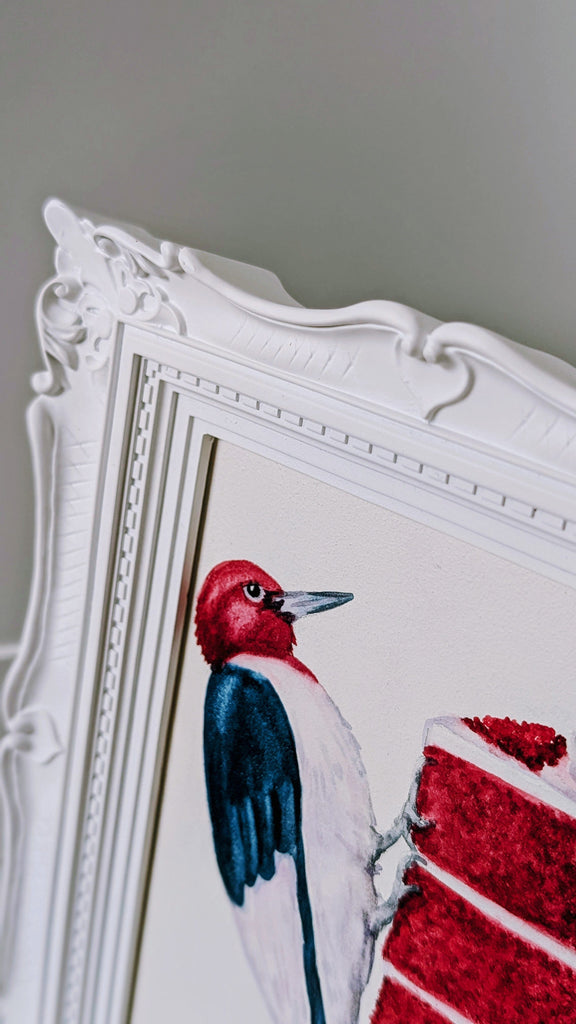 Volta Voloshin-Smith, Red Headed Woodpecker on a Red Velvet Cake - Original Painting