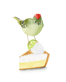 Volta Voloshin-Smith, Ruby Crowned Kinglet on a Key Lime Pie - Original Painting