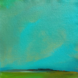 Abstract painting with teal and green colors