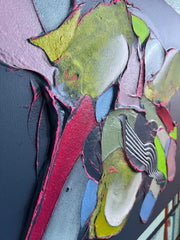 Colorful abstract art piece on a dark background