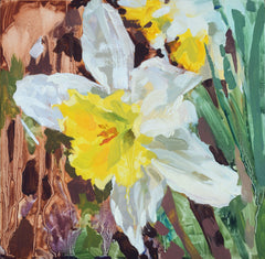 Original oil painting on panel of yellow and white daffodils 