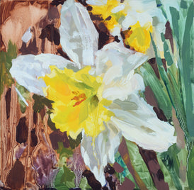 Original oil painting on panel of yellow and white daffodils 