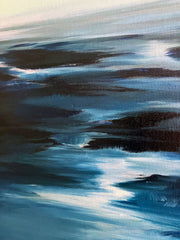 Abstract painting with blue and black brush strokes