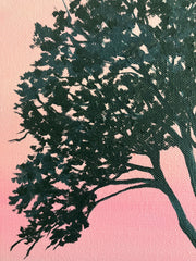 Silhouette of a tree on a pink background. Fine art original painting.