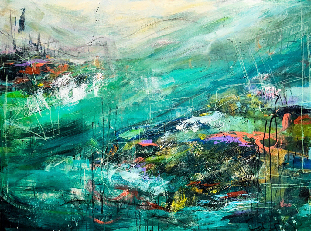 Abstract painting with a mix of colors and textures