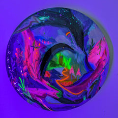 Kim Tateo abstract paintings blacklight art