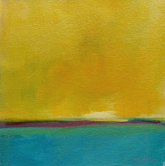 Abstract painting with a gradient from yellow to blue. Landscape original art.