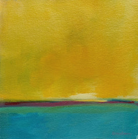 Abstract painting with a gradient from yellow to blue. Landscape original art.