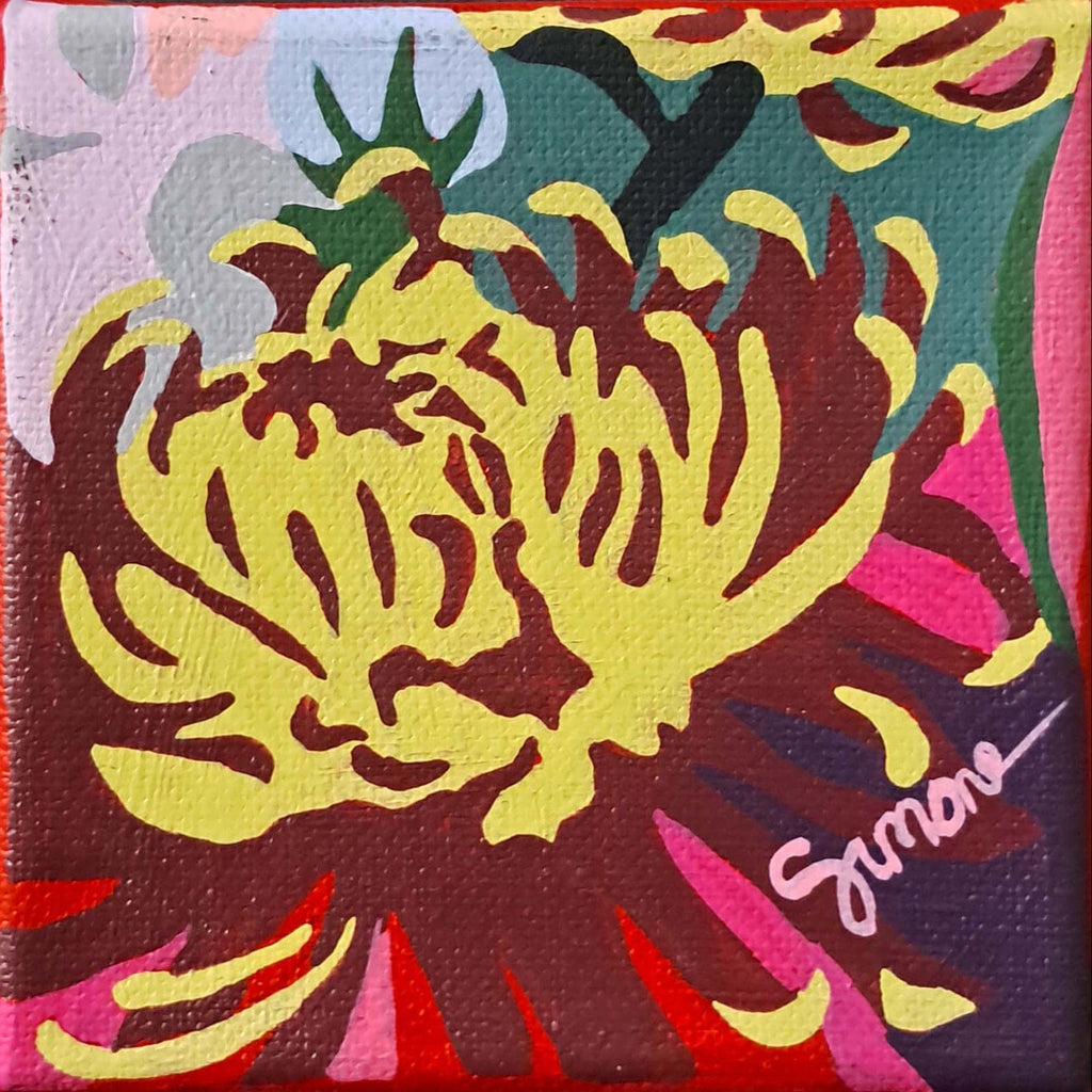 Colorful abstract painting with a signature in the corner