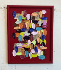 Framed artwork with multicolored impasto 
