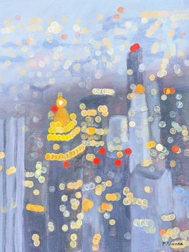 Abstract painting with bokeh lights of a contemporary cityscape Toronto artist