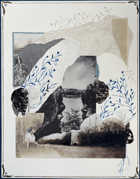 Collage with nature elements and abstract design