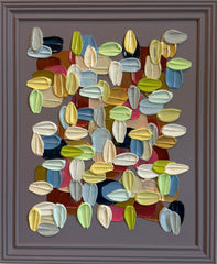 Colorful abstract art piece on a gray background