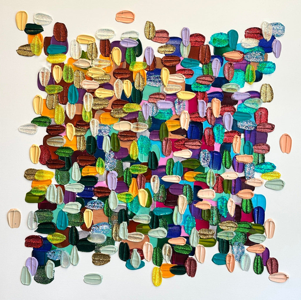 Colorful abstract painting on a white background by Shiri Phillips