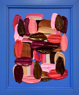 Colorful abstract art painting with browns and burgundy on a blue background