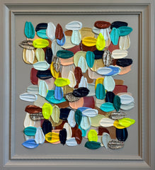 Colorful abstract contemporary art original painting on a gray background