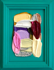 Colorful acrylic abstract painting with a teal frame