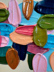 Closeup of colorful brushstrokes in a contemporary abstract painting affordable art