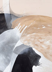 Abstract art painting with brown, black, and white colors on a beige background