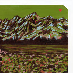Painting of mountains with a green background. Original gallery wall art.