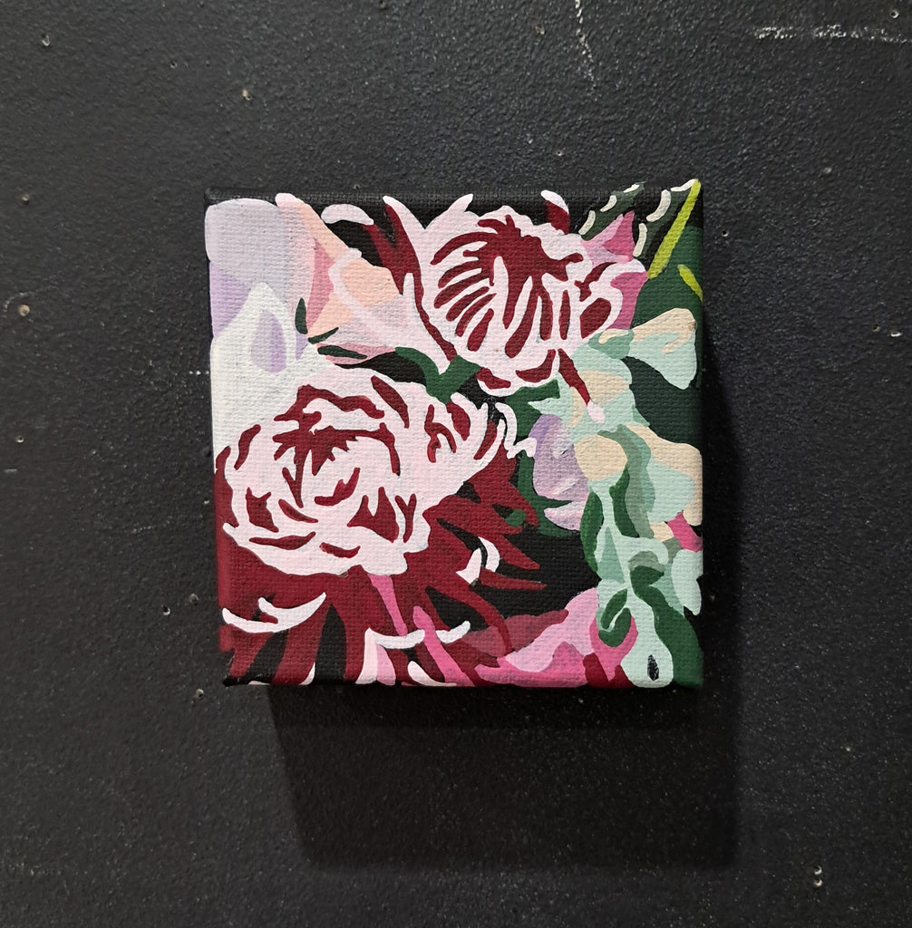 Floral patterned square contemporary painting on a black background