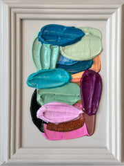 Colorful abstract art contemporary original painting in an off white frame