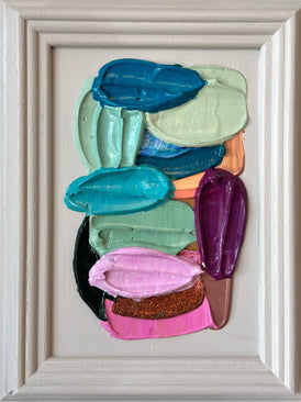 Colorful abstract art contemporary original painting in an off white frame