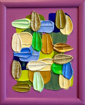 Colorful abstract contemporary painting on a purple background framed