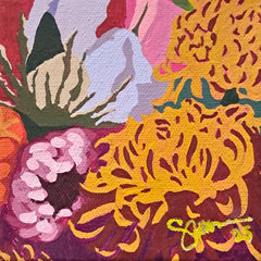 Colorful floral pattern original art painting by Simone Bailey Campbell signed at lower right.